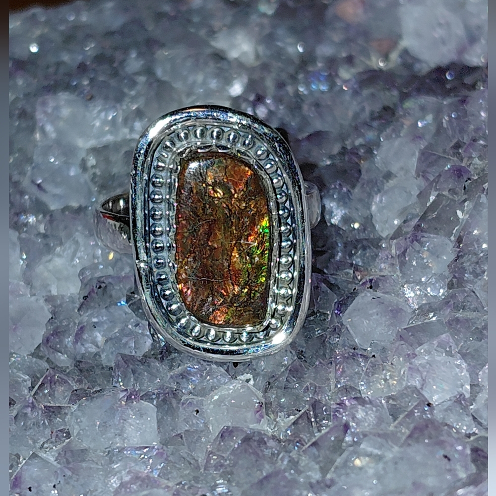 Dazzling Ammolite Sterling Silver Ring
